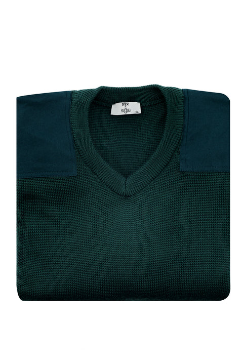 Koyu Yeşil V Yaka Super Slim Fit Ekstra Dar Kesim Çelik Örgü Triko Kazak