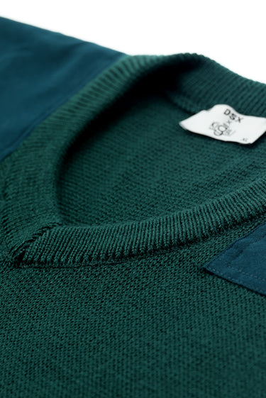 Koyu Yeşil V Yaka Super Slim Fit Ekstra Dar Kesim Çelik Örgü Triko Kazak