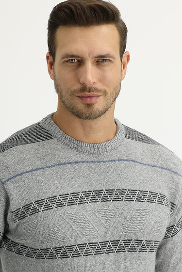Orta Gri Bisiklet Yaka Regular Fit Yünlü Triko Kazak