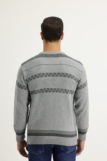 Orta Gri Bisiklet Yaka Regular Fit Yünlü Triko Kazak