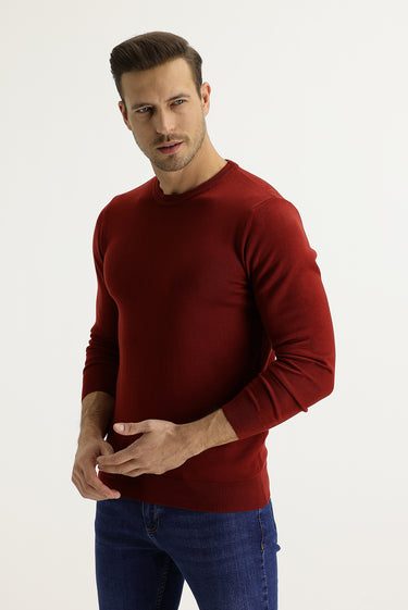 Kiremit Bisiklet Yaka Regular Fit Triko Kazak
