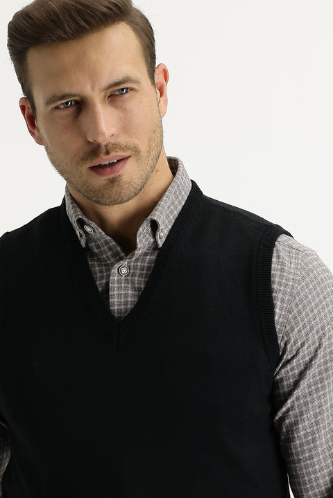 Black V-Neck Knitted Sweater