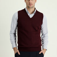 Dark Burgundy V-Neck Cotton Knit Sweater