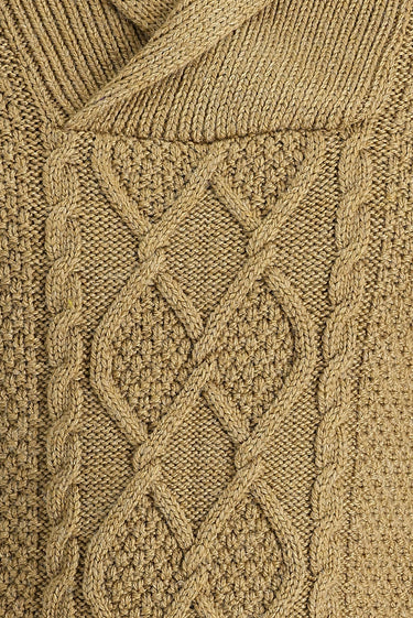 Açık Camel Şal Yaka Regular Fit Desenli Yünlü Triko Kazak