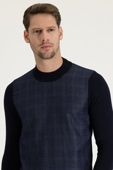 Orta Lacivert Yarım Balıkçı Yaka Regular Fit Desenli Triko Kazak