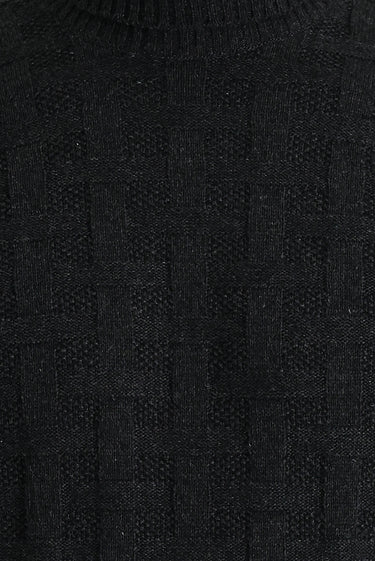 Orta Antrasit Balıkçı Yaka Regular Fit Yünlü Desenli Pamuklu Triko Kazak