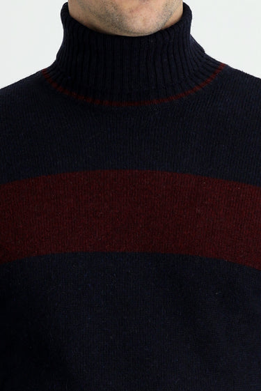 Koyu Lacivert Balıkçı Yaka Slim Fit Dar Kesim Desenli Yünlü Triko Kazak