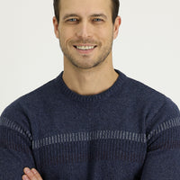 Havacı Mavi Bisiklet Yaka Regular Fit Yünlü Desenli Triko Kazak