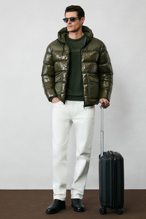 Medium Khaki Crew Neck Regular Fit Patterned Wool Knit Sweater