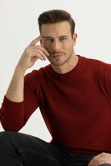 Kiremit Bisiklet Yaka Slim Fit Dar Kesim Triko Kazak