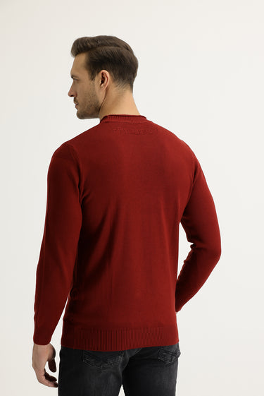 Kiremit Bisiklet Yaka Slim Fit Dar Kesim Triko Kazak