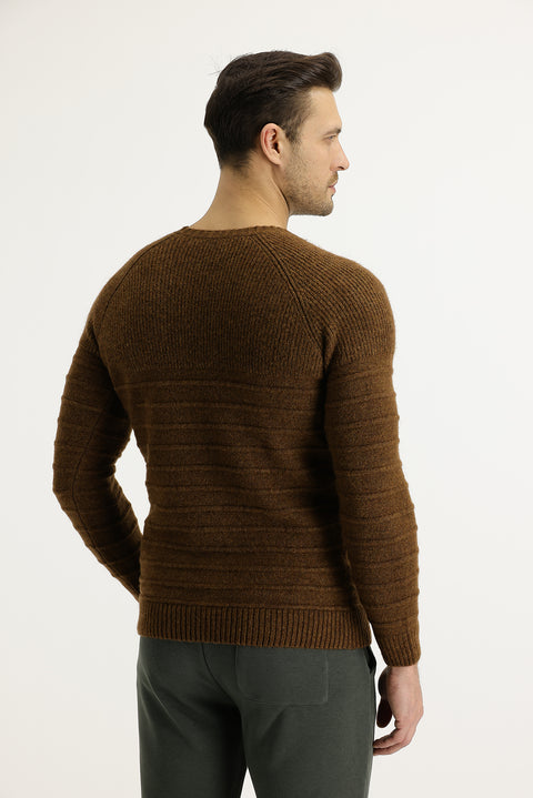 Tarçın Bisiklet Yaka Slim Fit Dar Kesim Yünlü Desenli Triko Kazak