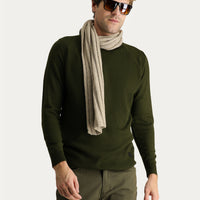 Medium Khaki Crew Neck Slim Fit Narrow Cut Patterned Knit Sweater