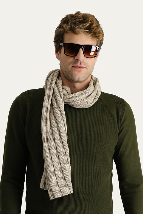Medium Khaki Crew Neck Slim Fit Narrow Cut Patterned Knit Sweater
