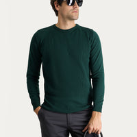 Petrol Yeşili Bisiklet Yaka Slim Fit Dar Kesim Desenli Triko Kazak