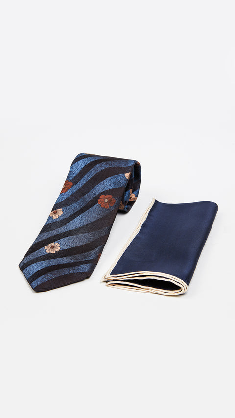Blue 2-Piece Plain Silk Tie & Pocket Square Set