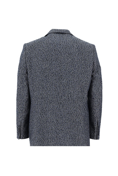 Orta Lacivert Relaxed Fit Rahat Kesim Desenli Yünlü Ceket