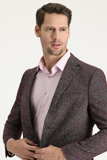 Açık Bordo Regular Fit Desenli Yünlü Ceket