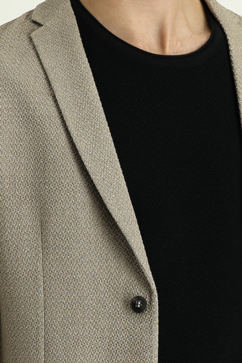 Orta Bej 7 Drop Super Slim Fit Eksra Dar Kesim Desenli Ceket