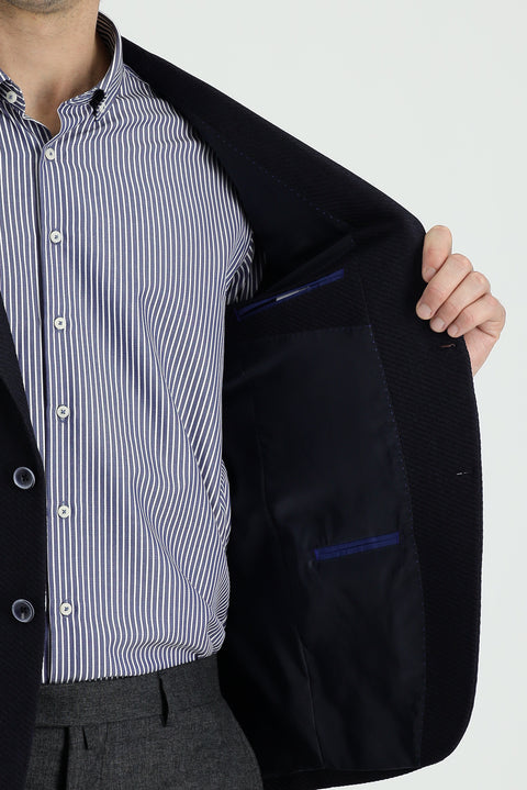 Koyu Lacivert 7 Drop Slim Fit Dar Kesim Desenli Spor Ceket