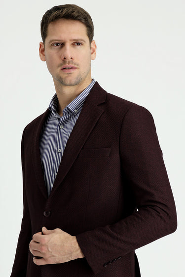Koyu Bordo Slim Fit Dar Kesim Desenli Spor Ceket