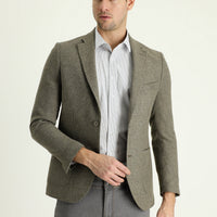 Medium Brown 7 Drop Slim Fit Patterned Wool Jacket
