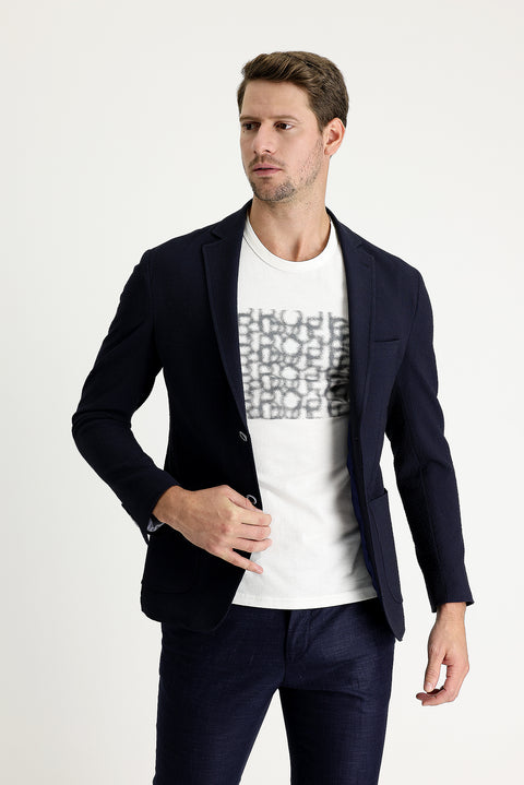 Orta Lacivert 7 Drop Super Slim Fit Eksra Dar Kesim Desenli Spor Ceket