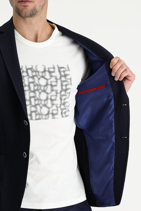 Orta Lacivert 7 Drop Super Slim Fit Eksra Dar Kesim Desenli Spor Ceket
