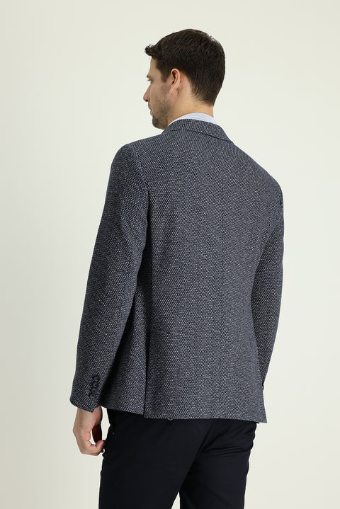 Koyu Lacivert 6 Drop Regular Fit Standart Kesim Desenli Ceket