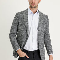 Orta Gri Relaxed Fit Rahat Kesim Yünlü Kuşgözü Ceket