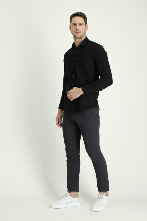 Koyu Füme Slim Fit Dar Kesim Likralı Kanvas / Chino Pantolon