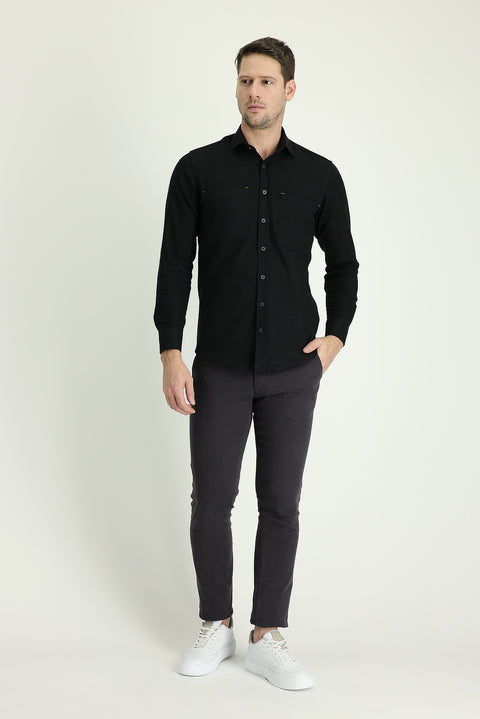 Koyu Füme Slim Fit Dar Kesim Likralı Kanvas / Chino Pantolon