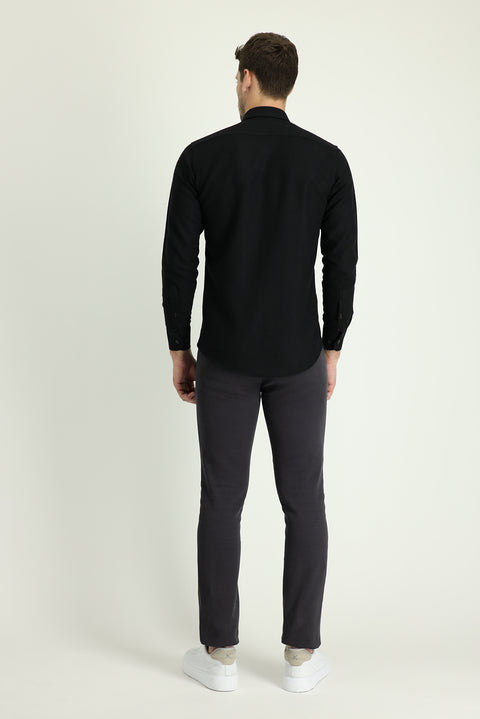 Koyu Füme Slim Fit Dar Kesim Likralı Kanvas / Chino Pantolon