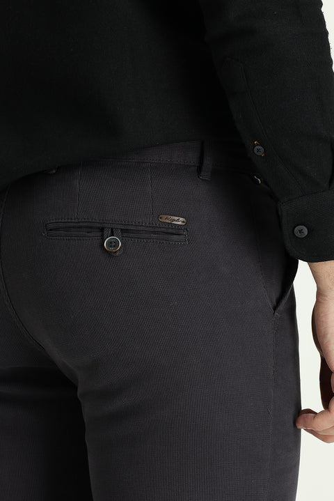 Koyu Füme Slim Fit Dar Kesim Likralı Kanvas / Chino Pantolon