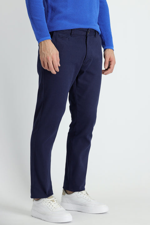 Koyu Lacivert Slim Fit Dar Kesim Likralı Kanvas / Chino Pantolon