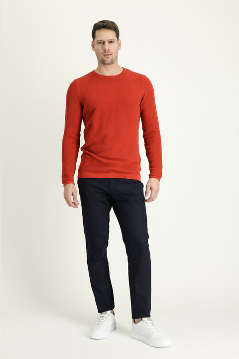 Orta Lacivert Regular Fit Standart Kesim Likralı Kanvas / Chino Pantolon