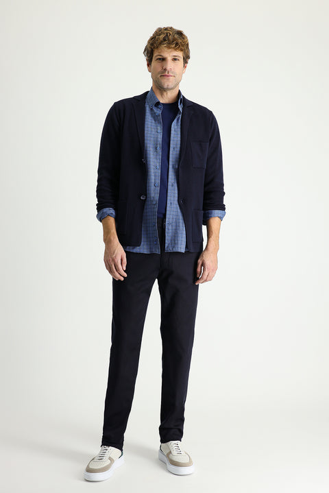 Koyu Lacivert Slim Fit Dar Kesim Likralı Kanvas / Chino Pantolon