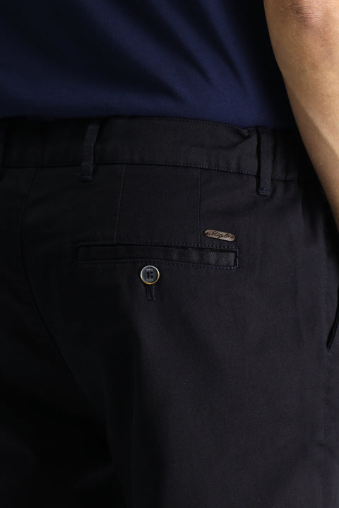 Koyu Lacivert Slim Fit Dar Kesim Likralı Kanvas / Chino Pantolon