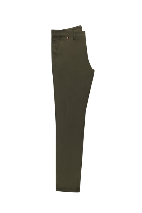 Orta Haki Slim Fit Dar Kesim Likralı Kanvas / Chino Pantolon