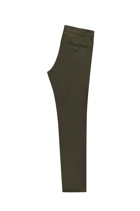 Orta Haki Slim Fit Dar Kesim Likralı Kanvas / Chino Pantolon