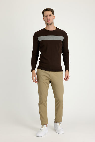 Koyu Bej Regular Fit Likralı Kanvas / Chino Pantolon