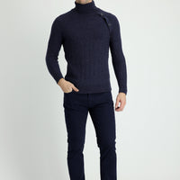 Orta Lacivert Slim Fit Dar Kesim Likralı Kanvas / Chino Pantolon