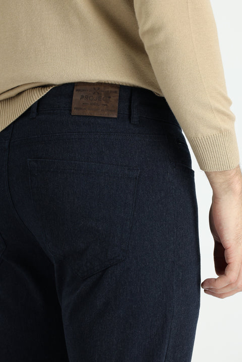Orta Lacivert Slim Fit Dar Kesim Likralı Kanvas / Chino Pantolon