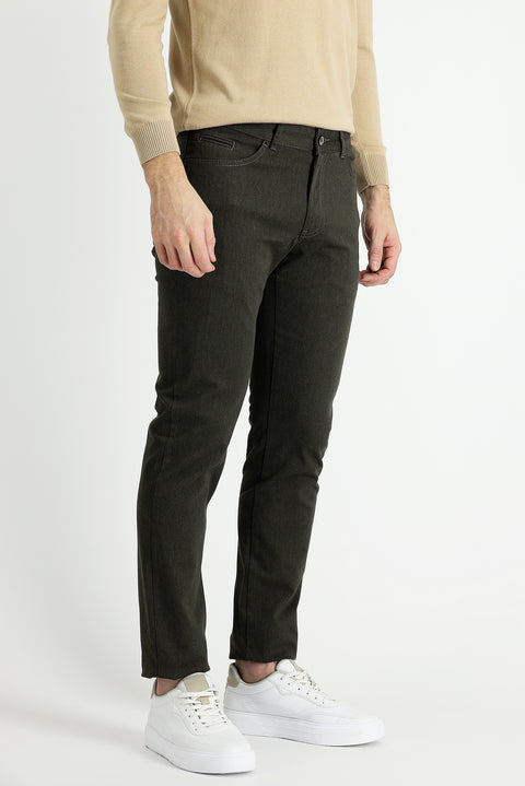 Orta Haki Slim Fit Dar Kesim Likralı Kanvas / Chino Pantolon