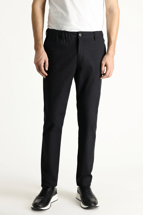 Black Slim Fit Elasticated Waist Lycra Canvas / Chino Trousers