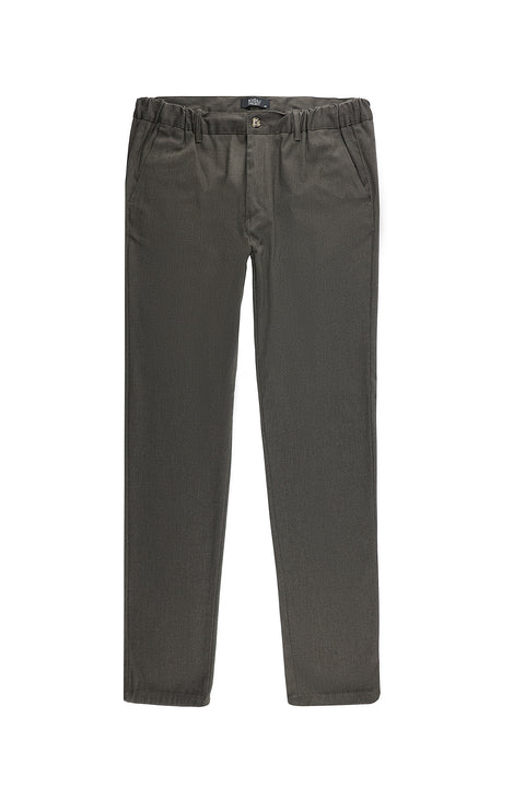 Orta Kahve Slim Fit Dar Kesim Beli Lastikli Likralı Kanvas / Chino Pantolon