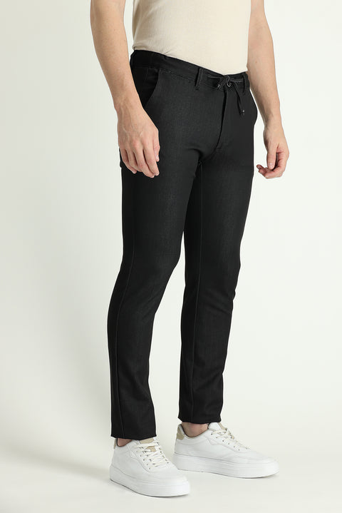 Orta Antrasit Slim Fit Dar Kesim Beli Lastikli İpli Pantolon