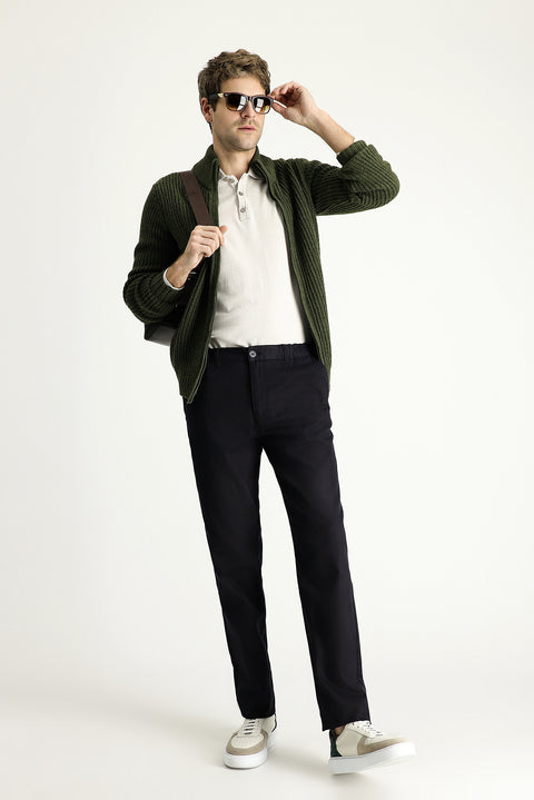 Koyu Lacivert Slim Fit Dar Kesim Likralı Kanvas / Chino Pantolon