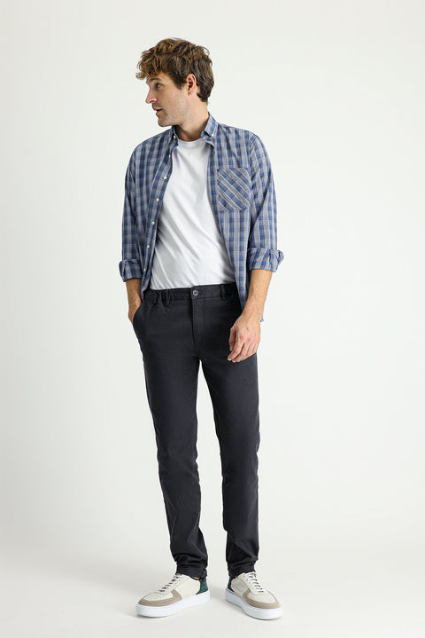 Orta Antrasit Slim Fit Dar Kesim Likralı Kanvas / Chino Pantolon