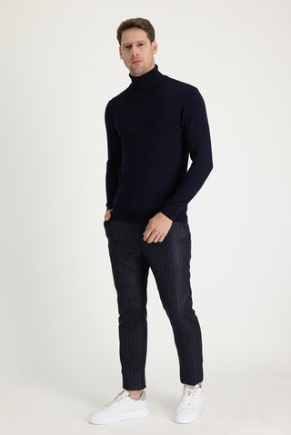 Siyah Super Slim Fit Ekstra Dar Kesim Desenli Klasik Kumaş Pantolon